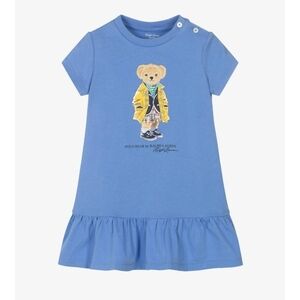 Ralph Lauren Baby Girl  Blue Cotton Polo Bear Dress 6M.